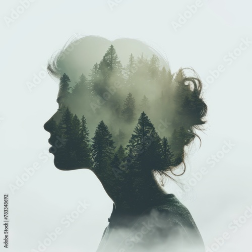Concept of mental disorder, sorrow and anxiety. Silhouette sad lonely woman in depression. photo