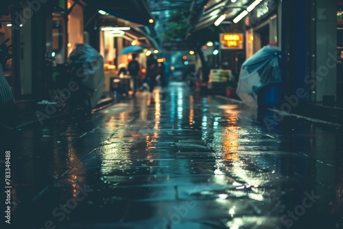 Wallpaper Mural A moody, atmospheric shot of a city alley glistening under the evening lights after the rain Torontodigital.ca