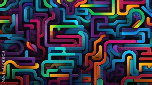 Abstract puzzle construction: a multi-colored labyrinth of discovery.