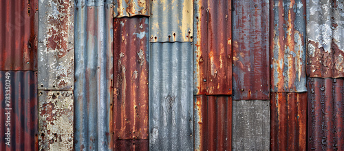Corroded metal sheet wall with varied rust patterns. Industrial background texture for design and creative projects