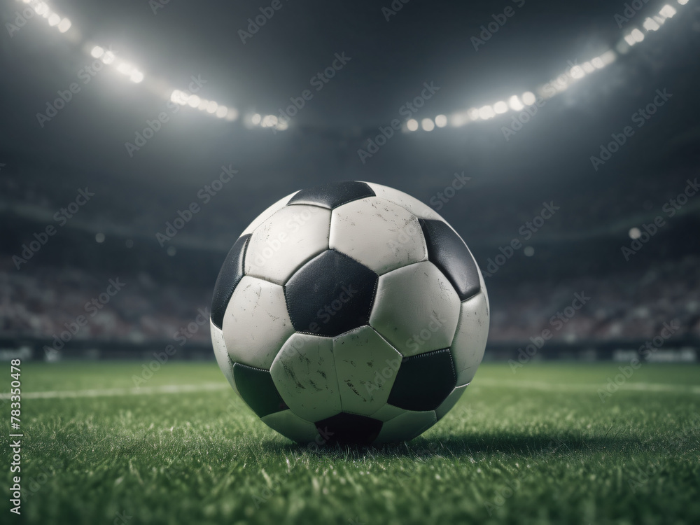 Fototapeta premium soccer ball on a football field, Generative Ai