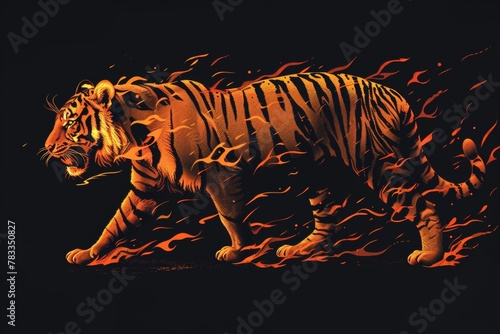A tiger with flames coming out of it's mouth. A magical creature made of fire.