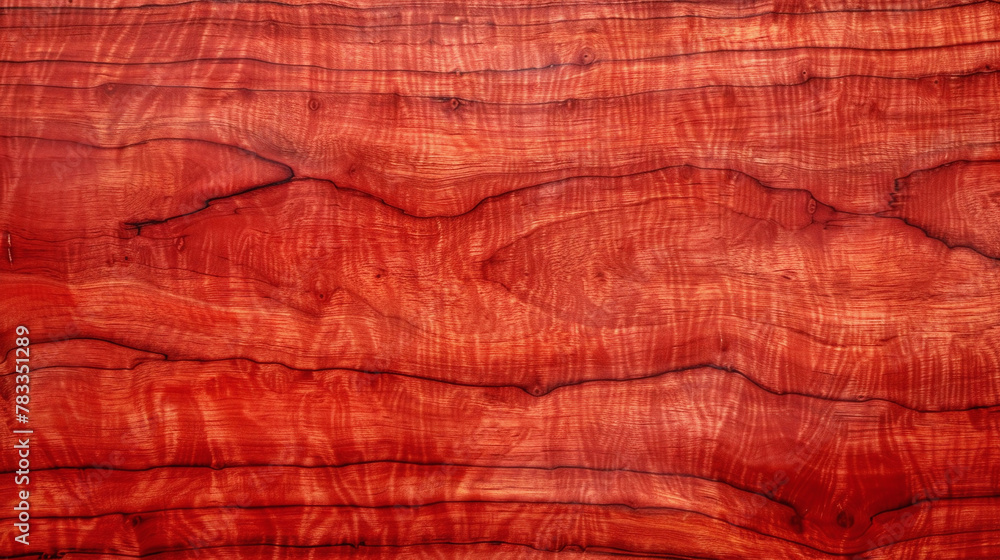 Naklejka premium Glossy candy apple red painted maple wood background. Vibrant polished surface. Bold color concept for design and print