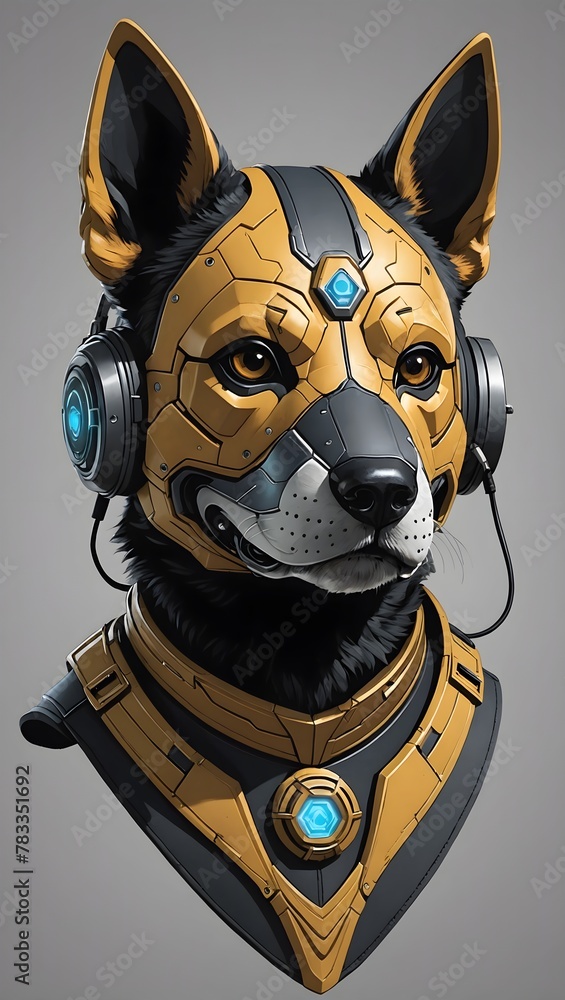 Futuristic Cybernetic Dog with Headset and Armor
