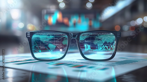 Futuristic Glasses Overlooking Data Analytics Dashboard