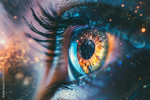 Close up of a persons blue eye photo