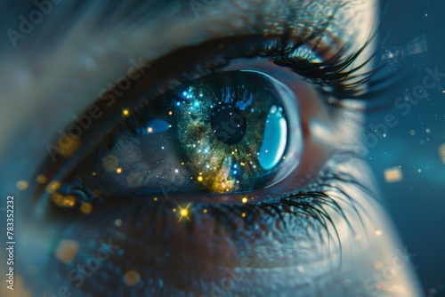 Close up of persons eye with stars background