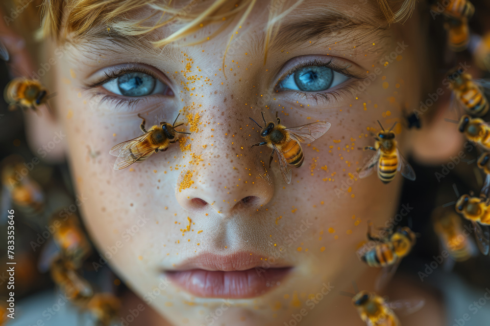 A boy covered in hives and welts after coming into contact with a bee