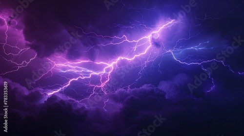 Purple and blue lightning storm with clouds