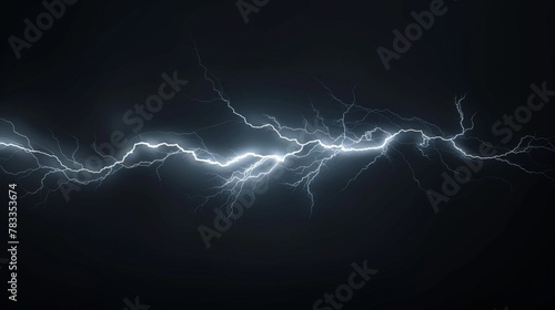 Intense lightning strikes on black background