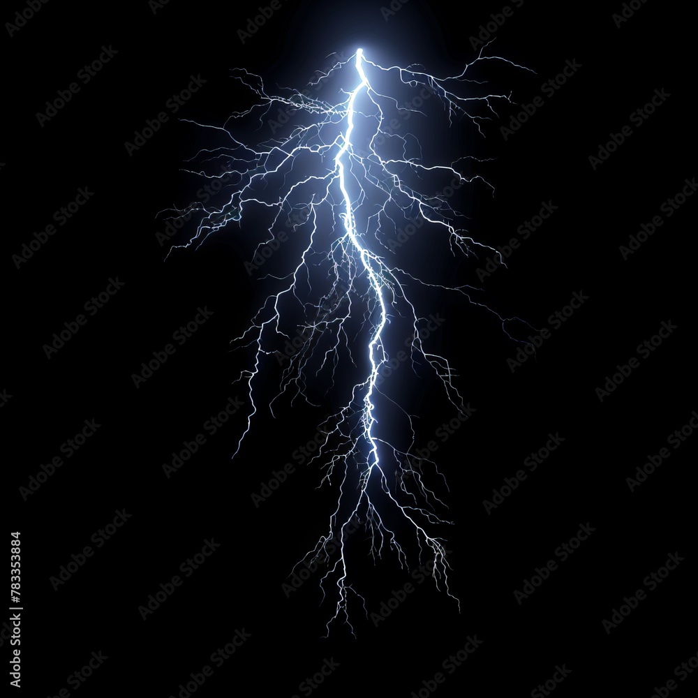 Intense lightning bolt across black sky