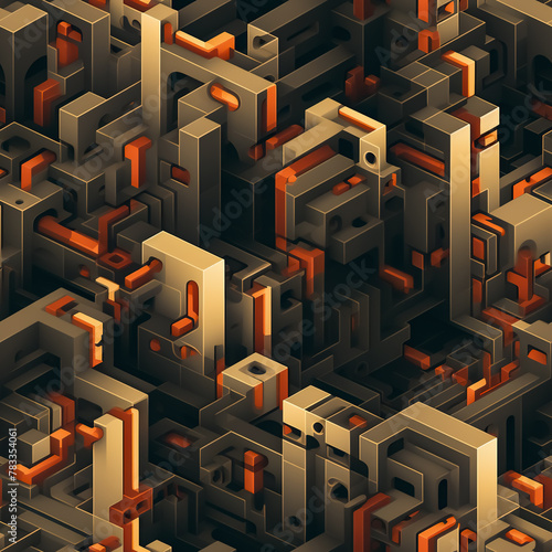 Seamless abstract 3D background with with cubes and lines