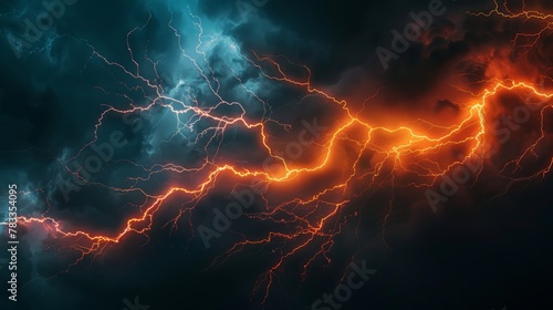 Intense lightning storm over dark sky