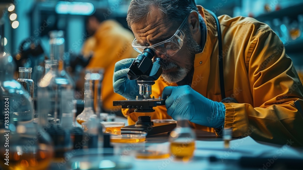 Person in Lab Holding Microscope and Glasses Person in Lab Holding Microscope and Glasses