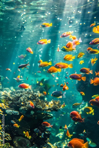 Colorful fish swimming in a coral reef © olegganko