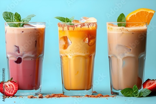 Invigorating Smoothies: Fuel Your Muscles with a Splash of Joy. Concept Healthy Recipes, Nutrient-rich Ingredients, Delicious Beverages, Fitness Tips, Boosting Energy photo