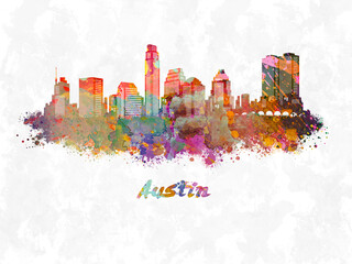 Fotobehang Aquarelschilderij wolkenkrabber  Austin skyline in aquarelstijl  © Artvi
