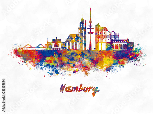 Hamburg Skyline in Watercolor