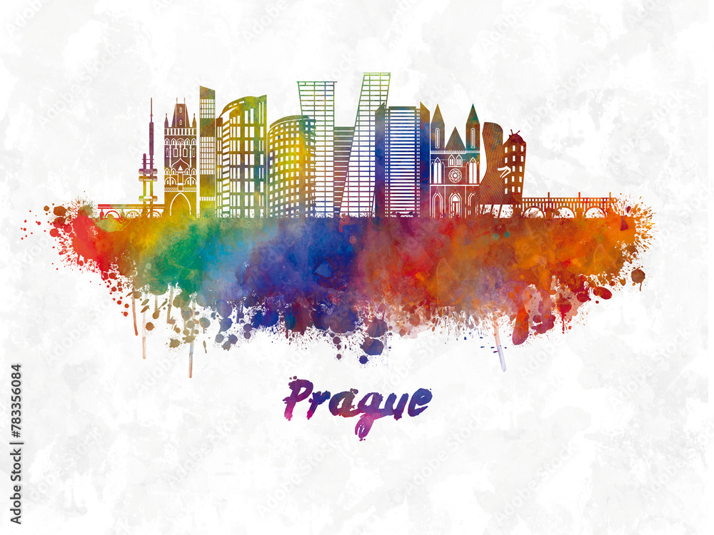 Fototapeta premium Prague skyline in watercolor