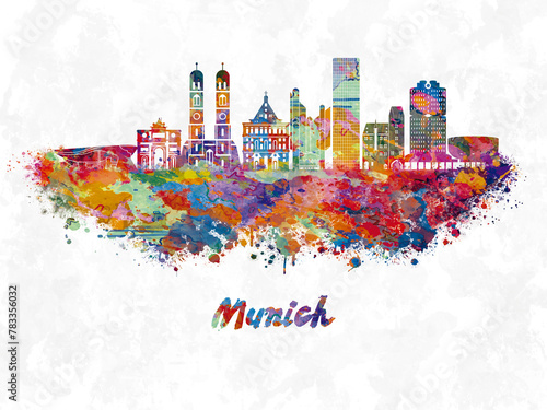 Munich Skyline in watercolor