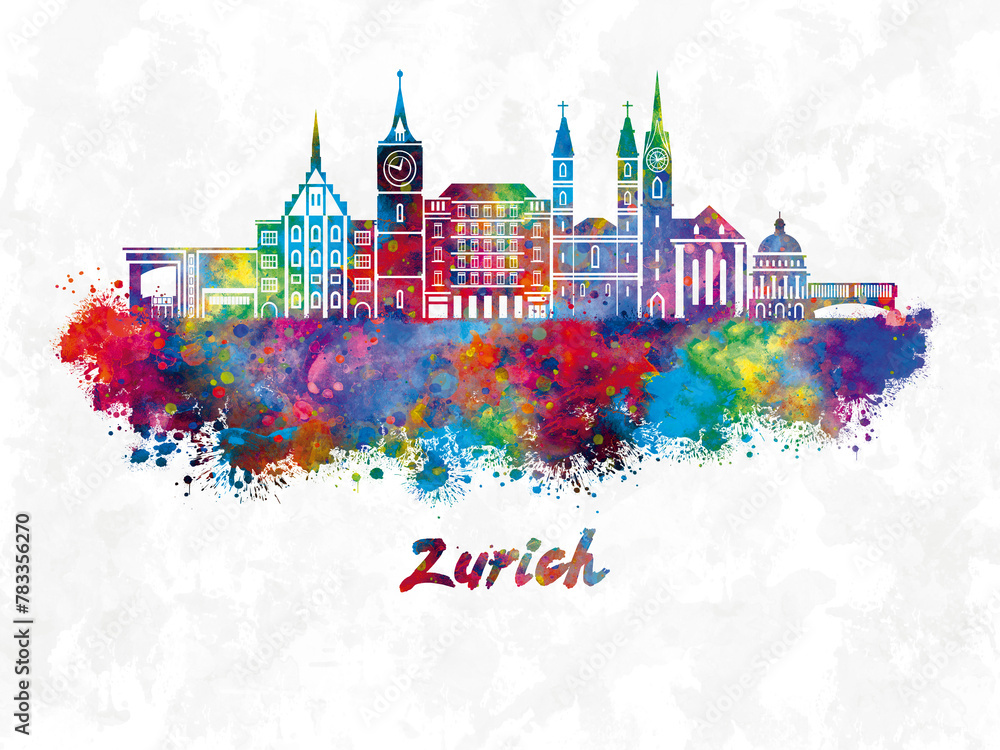 Zurich skyline in watercolor