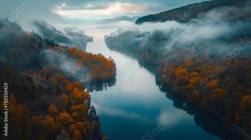 Morning Mist Over Tranquil River photo
