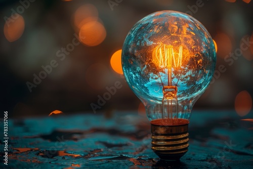 Glowing Light Bulb on Table. Generative AI