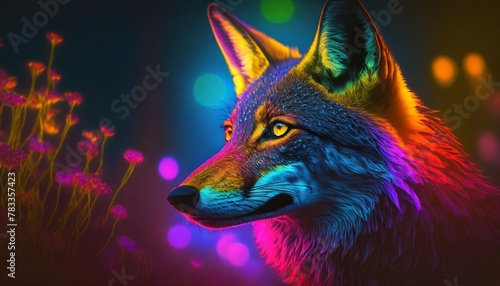 wolf neon digital art jackal animal ai generated