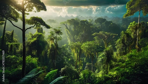 borneo rain forest trees jungle tropical land photo