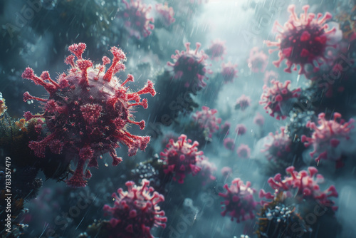 A digital animation depicting a virus mutating and evolving, highlighting the challenges of developing long term effective treatments Space for text or title,  photo