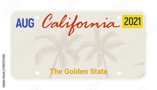 California license vector plate sign. American metal road California license plate symbol template