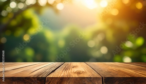 wooden table top on blur sunlight background perfect for showcasing products or as a neutral base for designs high quality photo photo