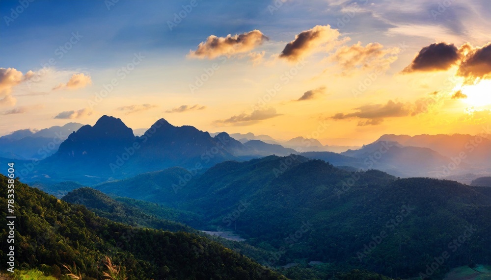 panoramic photo of sunset mountain landscape nature concept
