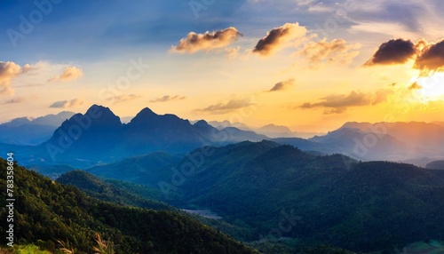 panoramic photo of sunset mountain landscape nature concept