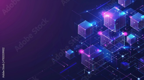 Abstract blockchain, futuristic technology. distributed data storage. Network connection technology. Cubes and squares