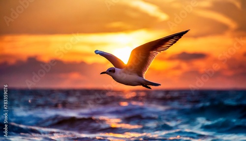 sunset bird flying ocean flight colorful divine inspirational beautiful surreal vertical image © Francesco