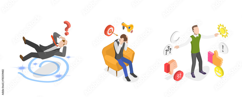 3D Isometric Flat  Illustration of Attention Concentration, Distracted Mind - obrazy, fototapety, plakaty 