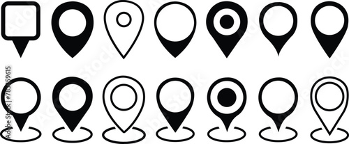 Map pin location icons set. Modern map markers. Map pin place marker. Map marker pointer GPS location symbol collection. Location pin vector on transparent background use for mobile apps and websites. photo