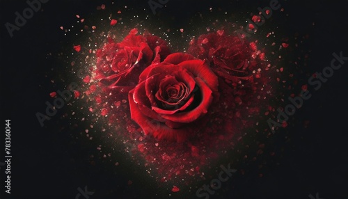 red rose heart shaped dispersion on black background