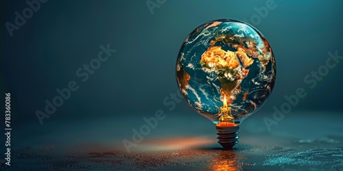 Earth Encased in Light Bulb. Generative AI