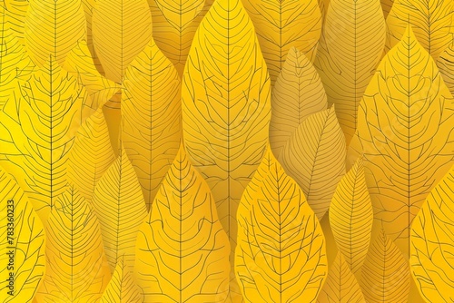 Group of yellow leaves on yellow background