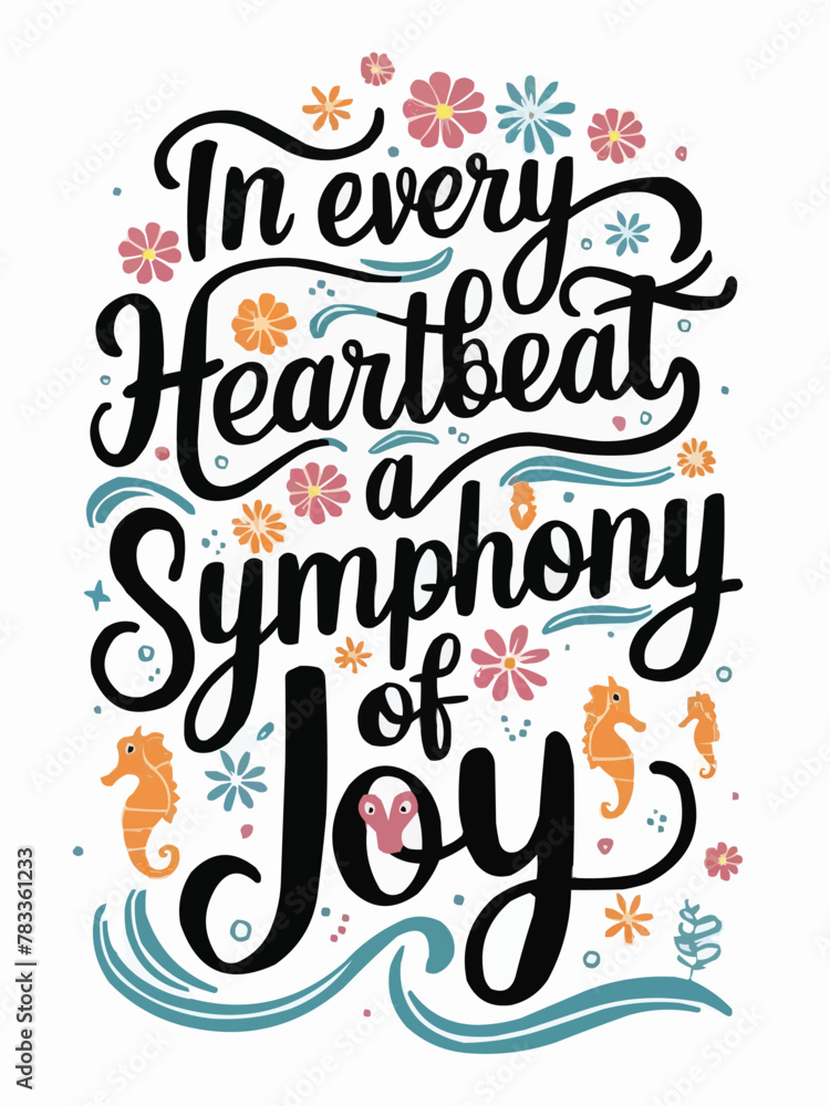 Fototapeta premium Seahorses flowers and starfish ocean inspired color palette typography custom vector illustration