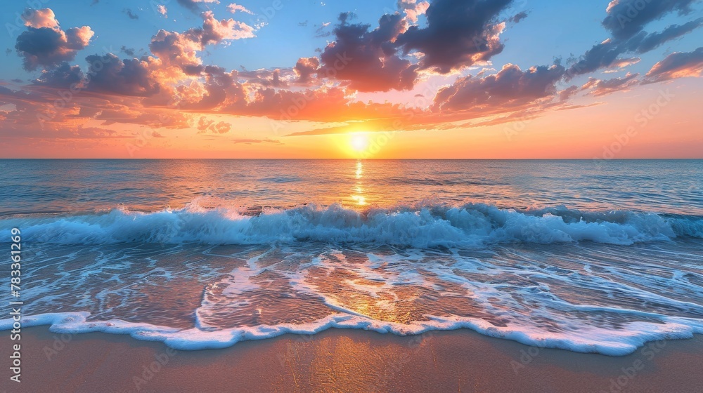 Sun Setting Over Ocean Waves