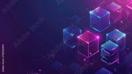 Abstract blockchain, futuristic technology. distributed data storage. Network connection technology. Cubes and squares