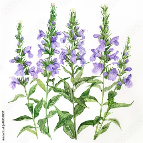 Botanical illustration of vibrant bluebell flowers, suitable for educational material, gardening guides, and floral designs. Isolated on white