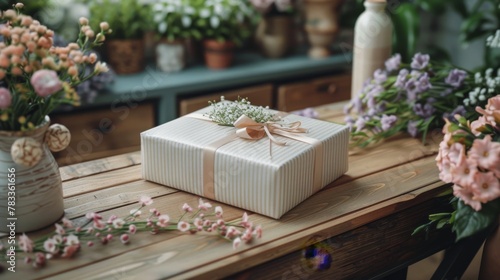 White Gift Box on Wooden Table