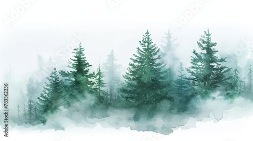 Trees in the snow watercolor painting