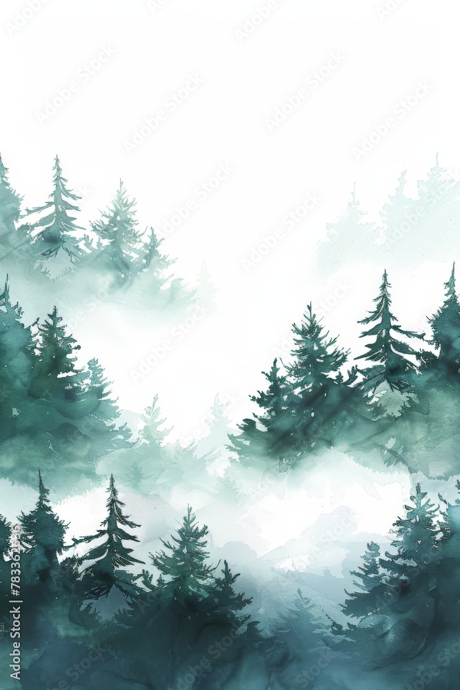 Fototapeta premium Watercolor painting of a forest with pine trees