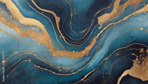 brown and blue color with golden lines liquid fluid marbled texture background