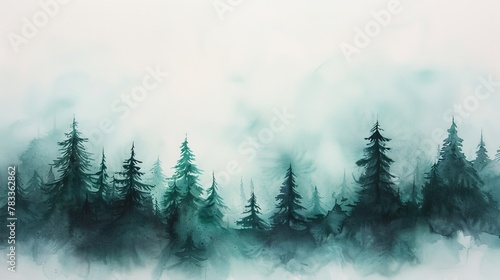 Misty forest trees painting © BrandwayArt